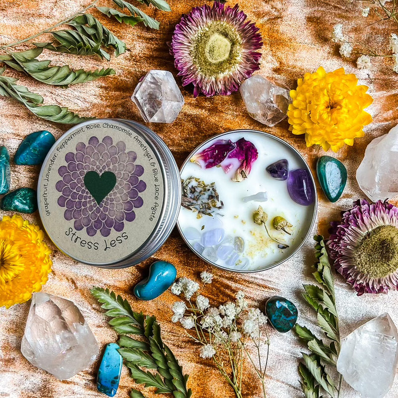 Handmade Spirit Candles with Essential Oils, Crystals & Herbs